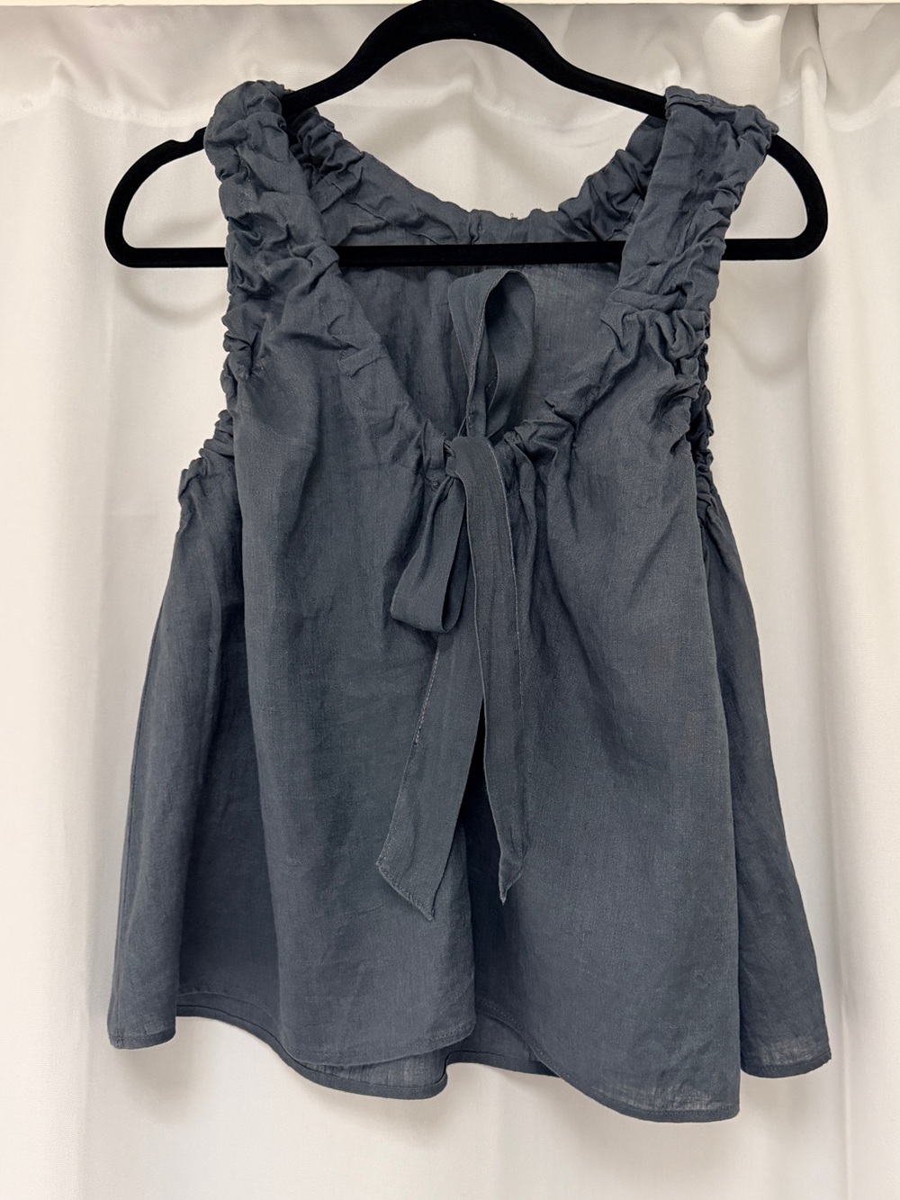 Linen Blue Tie-Front Sleeveless Top